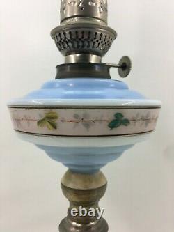 Antique Oil Lamp Kosmos Brenner Art Nouveau / Metal and Opaline Blue Glass