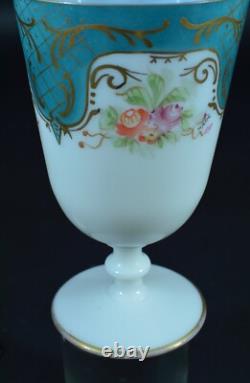 Antique Opaline Glass Chalice Rose Bouquet Art Nouveau Signed Souvenir Paris