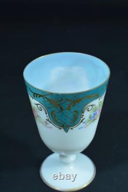Antique Opaline Glass Chalice Rose Bouquet Art Nouveau Signed Souvenir Paris
