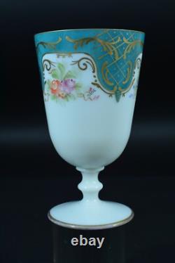 Antique Opaline Glass Chalice Rose Bouquet Art Nouveau Signed Souvenir Paris