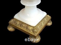 Antique Opaline Glass Vase on Patinated Bronze Pedestal Opal Crystal Swans