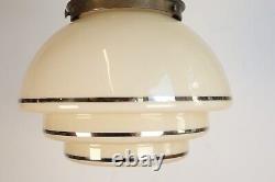 Antique Opaline Pendant Light Art Deco Stepped Milk Glass Brass Fitting Stunning