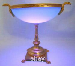 Antique PORTIEUX French Blue OPALINE Compote Gold Rim, Claw Feet & Mounted Eagles