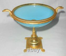 Antique PORTIEUX French Blue OPALINE Compote Gold Rim, Claw Feet & Mounted Eagles