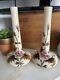 Antique Pair Art Nouveau Opaline Milk Satin Glass Vases Hand Enamelled Harrach