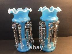 Antique Pair Of French Opaline Glass Lusters/ Candleholder/ C. 1920/ Baccarat