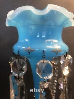 Antique Pair Of French Opaline Glass Lusters/ Candleholder/ C. 1920/ Baccarat