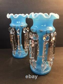 Antique Pair Of French Opaline Glass Lusters/ Candleholder/ C. 1920/ Baccarat