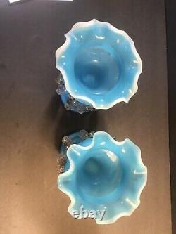 Antique Pair Of French Opaline Glass Lusters/ Candleholder/ C. 1920/ Baccarat