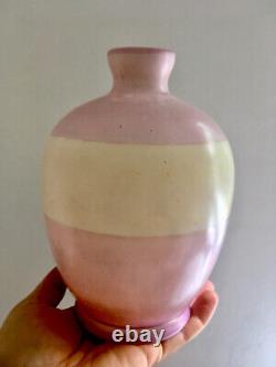 Antique Pink Opaline Milk Glass Hand Painted Vase Cherubs Angels Amazing