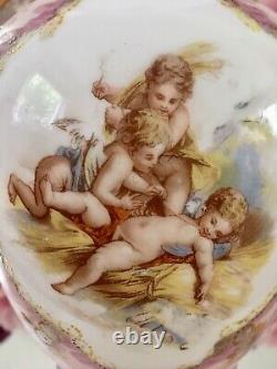 Antique Pink Opaline Milk Glass Hand Painted Vase Cherubs Angels Amazing