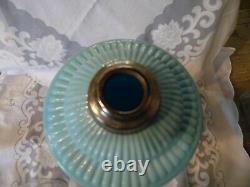 Antique Portieux Vallerysthal Blue Opaline Oil Lamp