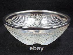 Antique R Lalique Crystal Coquilles 6 Opalescent Bowls #3204 with 950 Silver Rims
