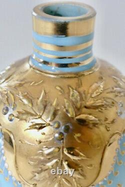 Antique Rare Moser1880s Small Blue Opaline Gilt Enameled Glass Perfume Bottle