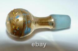 Antique Rare Moser1880s Small Blue Opaline Gilt Enameled Glass Perfume Bottle