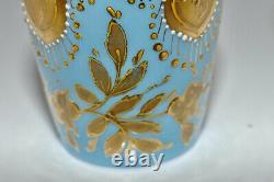 Antique Rare Moser1880s Small Blue Opaline Gilt Enameled Glass Perfume Bottle