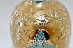 Antique Rare Moser1880s Small Blue Opaline Gilt Enameled Glass Perfume Bottle