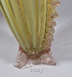 Antique Rare Victorian 1890s Czech Uranium Opalescent Striped Glass Vases