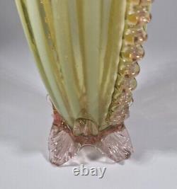 Antique Rare Victorian 1890s Czech Uranium Opalescent Striped Glass Vases