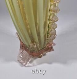 Antique Rare Victorian 1890s Czech Uranium Opalescent Striped Glass Vases