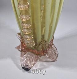 Antique Rare Victorian 1890s Czech Uranium Opalescent Striped Glass Vases