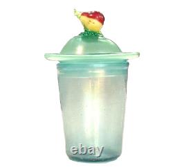 Antique Steuben Verre De Soie Opaline Art Glass Lidded Jar with Fruit Finial Top