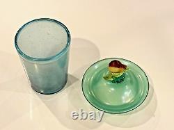 Antique Steuben Verre De Soie Opaline Art Glass Lidded Jar with Fruit Finial Top