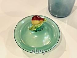 Antique Steuben Verre De Soie Opaline Art Glass Lidded Jar with Fruit Finial Top