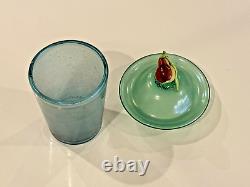 Antique Steuben Verre De Soie Opaline Art Glass Lidded Jar with Fruit Finial Top