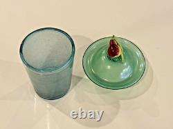 Antique Steuben Verre De Soie Opaline Art Glass Lidded Jar with Fruit Finial Top