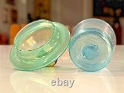 Antique Steuben Verre De Soie Opaline Art Glass Lidded Storage Jar Fruit Finial