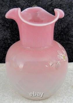 Antique Stevens & Williams Pink Opalescent Diamond Quilted Glass Pitcher