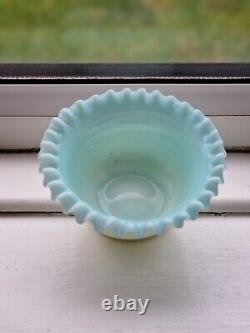Antique Stourbridge Opaline Uranium Glass Applique Blue Handle Ruffled Jug Bowl