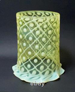 Antique Uranium Vaseline Opalescent Glass Lamp Shade Arts & Crafts A/f