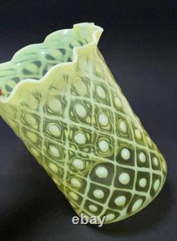 Antique Uranium Vaseline Opalescent Glass Lamp Shade Arts & Crafts A/f