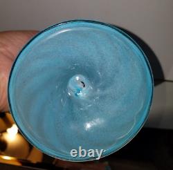 Antique VICTORIAN JACK IN THE PULPIT Opalescent Blue Swirl Gold ART GLASS VASE