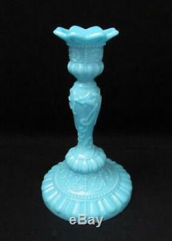 Antique Vallerysthal Portieux French Blue Opaline Glass Chimeres Candlestick