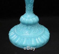 Antique Vallerysthal Portieux French Blue Opaline Glass Chimeres Candlestick