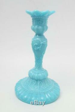 Antique Vallerysthal Portieux French Blue Opaline Glass Chimeres Candlestick