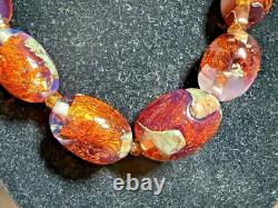 Antique Venetian Fire Opalescent Foil Glass Graduating Beads Necklace/ Choker