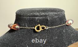 Antique Venetian Fire Opalescent Foil Glass Graduating Beads Necklace/ Choker