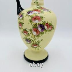 Antique Victorian BOHEMIAN HARRACH Opaline Custard Enameled Glass Pitcher XIX