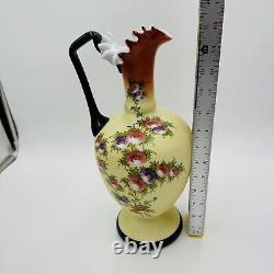 Antique Victorian BOHEMIAN HARRACH Opaline Custard Enameled Glass Pitcher XIX