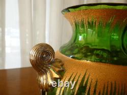 Antique Victorian Bohemian Moser Karlsbad Art Glass Crystal Gilt Opalescent Vase