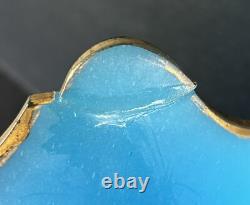 Antique Victorian Bristol Art Glass Vase 12 Blue Opaline Enameled Flowers