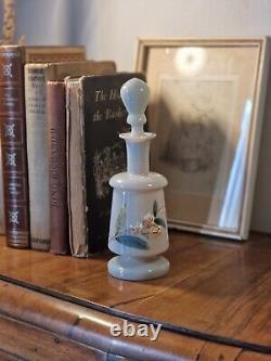 Antique Victorian Bristol Bohemia Grey Opaline Glass Enamel Floral Scent Bottle