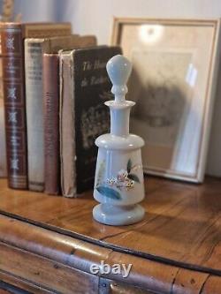 Antique Victorian Bristol Bohemia Grey Opaline Glass Enamel Floral Scent Bottle