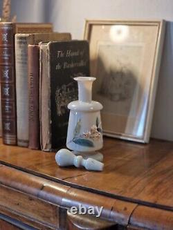 Antique Victorian Bristol Bohemia Grey Opaline Glass Enamel Floral Scent Bottle