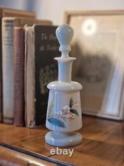 Antique Victorian Bristol Bohemia Grey Opaline Glass Enamel Floral Scent Bottle