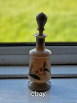 Antique Victorian Bristol Bohemia Grey Opaline Glass Enamel Floral Scent Bottle